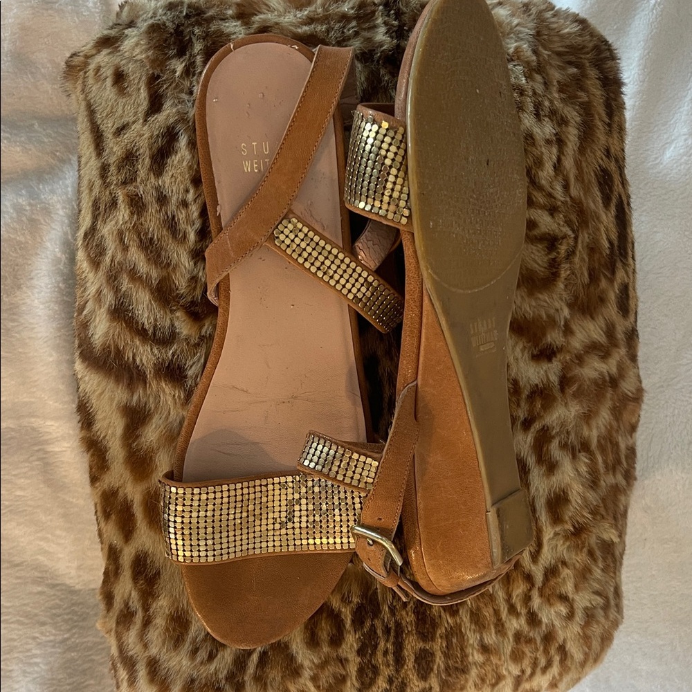 Stuart Weitzman Brown Sandals with Gold Details